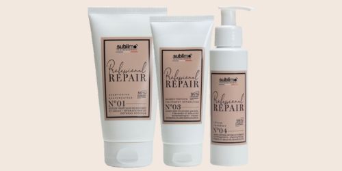 Protocole de soins capillaires Professional Repair de Sublimo, effet botox pour les cheveux, r&eacute;sultats professionnels